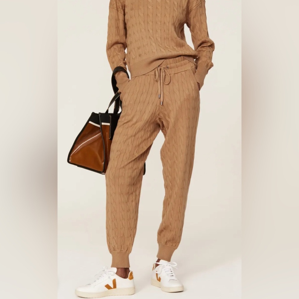 Veronica Beard Camel Cable-Knit Jogger Pants